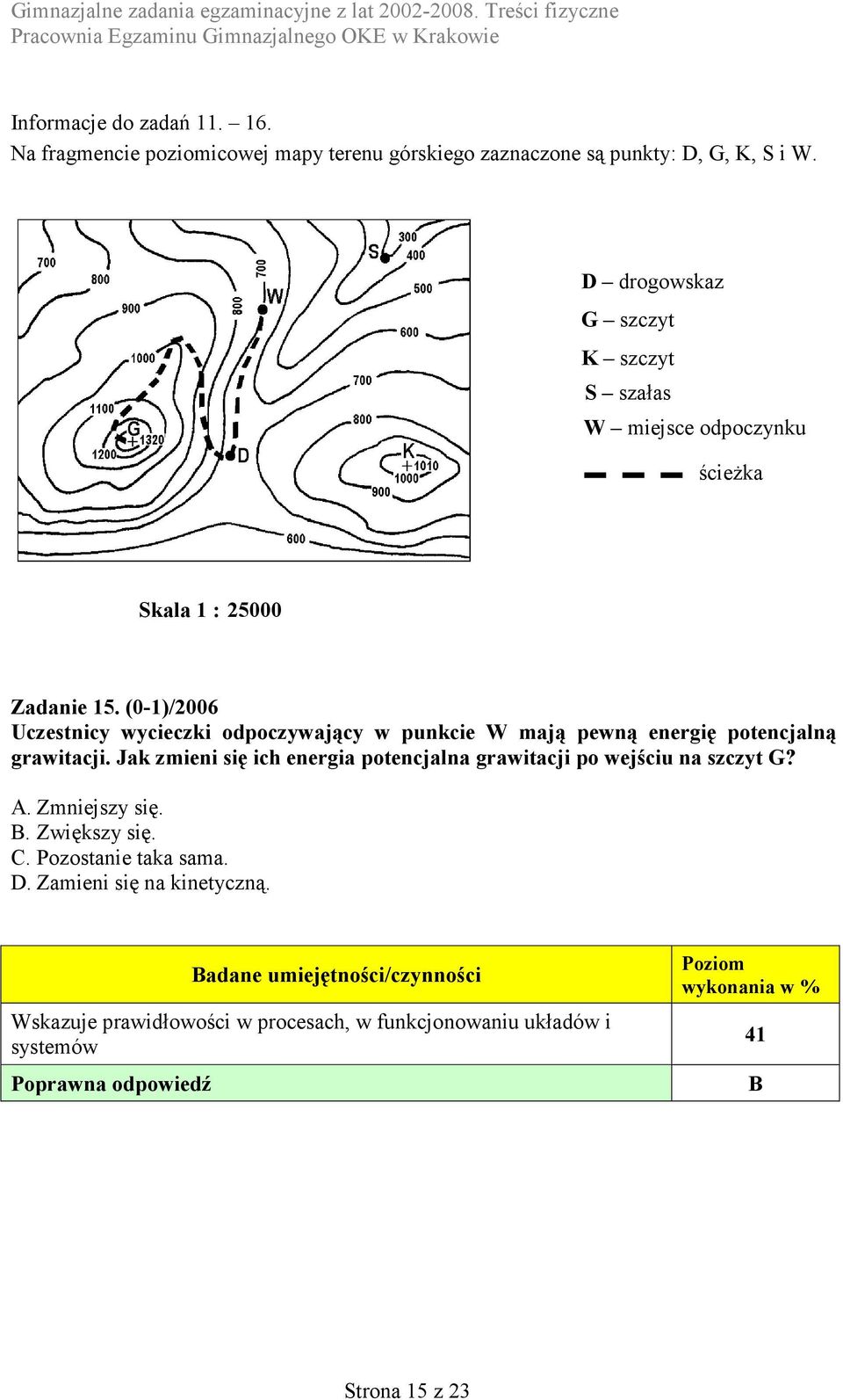 (0-1)/006 Uczetnicy wycieczki odpoczywający w punkcie W mają pewną energię potencjalną grawitacji.