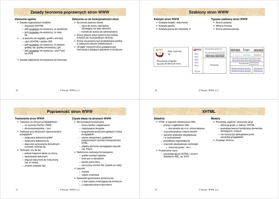 gif) jeśli na pewno nie wystarczy, uŝyć Flash lub SVG Zasada oddzielenia formatowania od informacji Zalecenia co do funkcjonalności stron Na stronie powinny istnieć łącze do strony nadrzędnej