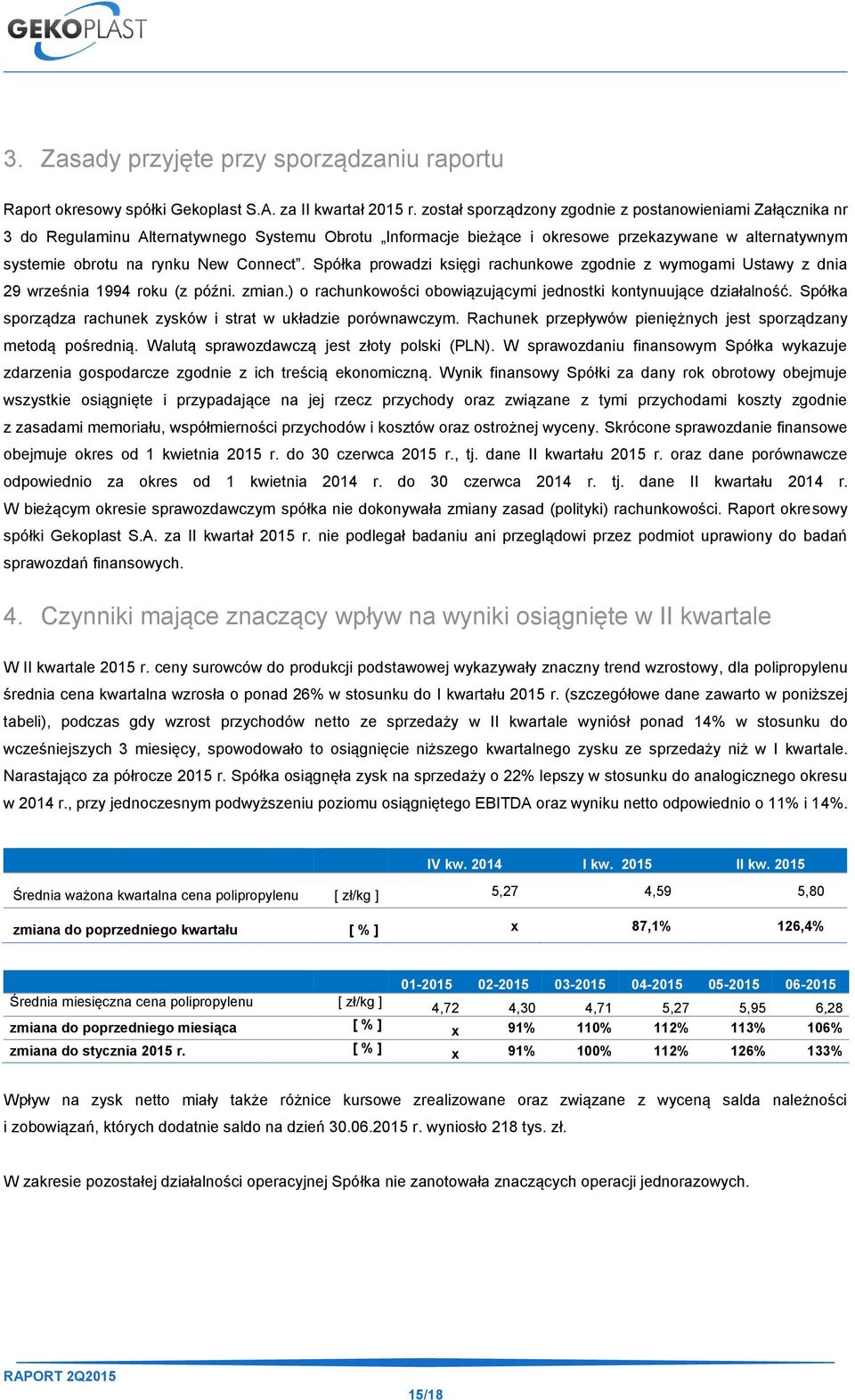 Connect. Spółka prowadzi księgi rachunkowe zgodnie z wymogami Ustawy z dnia 29 września 1994 roku (z późni. zmian.) o rachunkowości obowiązującymi jednostki kontynuujące działalność.