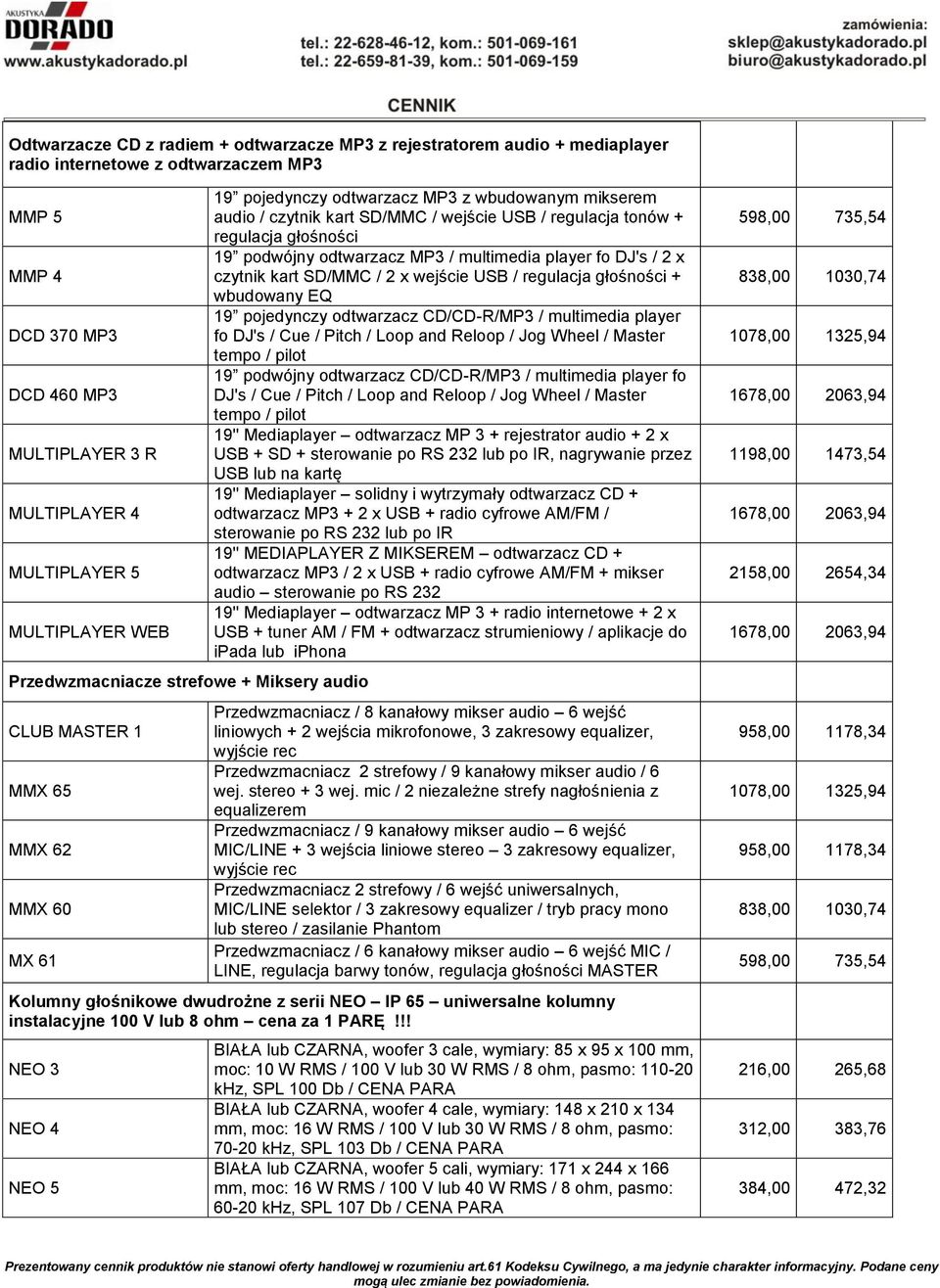 regulacja tonów + regulacja głośności 19 podwójny odtwarzacz MP3 / multimedia player fo DJ's / 2 x czytnik kart SD/MMC / 2 x wejście USB / regulacja głośności + wbudowany EQ 19 pojedynczy odtwarzacz