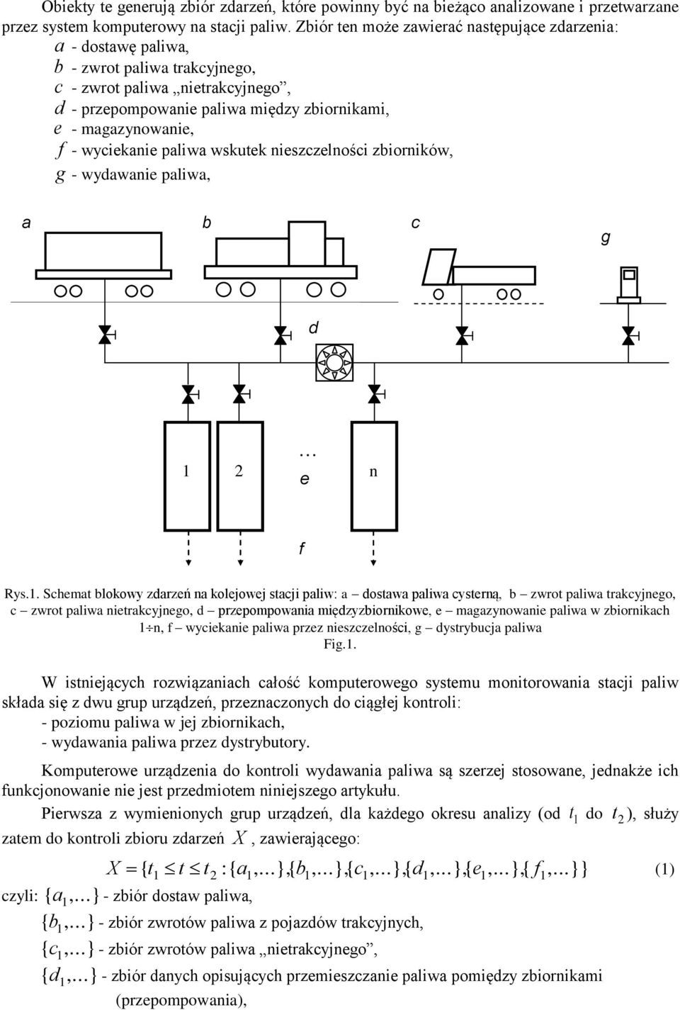 wyciekanie paliwa wskutek nieszczelności zbiorników, g - wydawanie paliwa, a b c g d... 1 