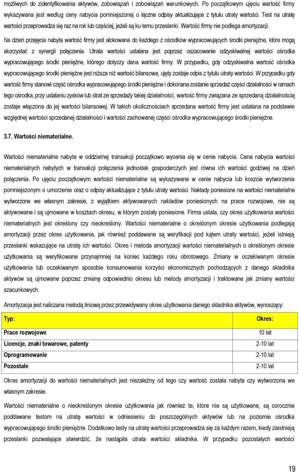 Test na utratę wartości przeprowadza się raz na rok lub częściej, jeżeli są ku temu przesłanki. Wartość firmy nie podlega amortyzacji.