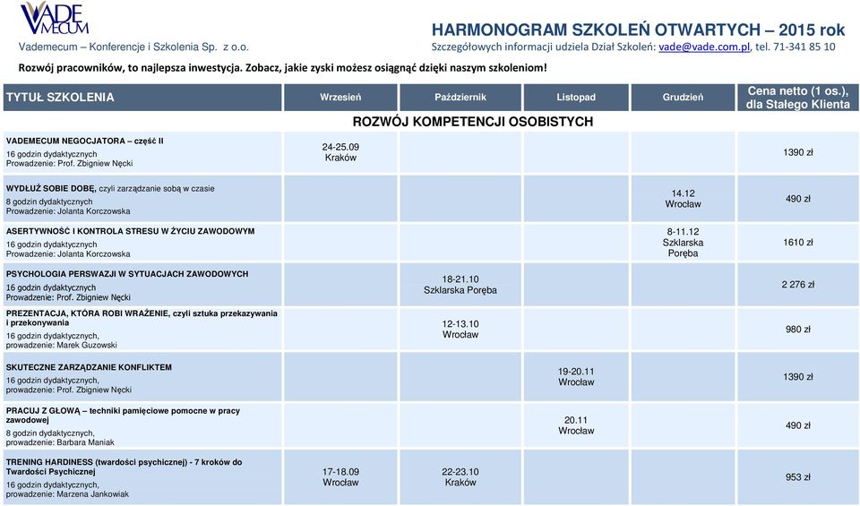 12 Szklarska Poręba 490 zł 1610 zł PSYCHOLOGIA PERSWAZJI W SYTUACJACH ZAWODOWYCH Prowadzenie: Prof.