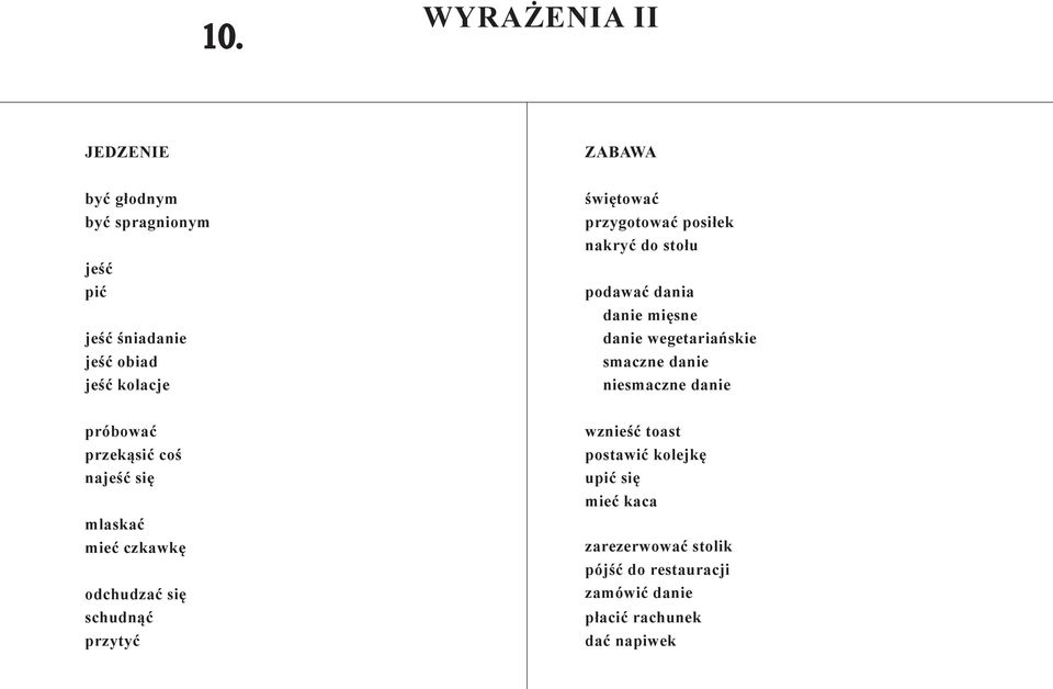 niesmaczne danie próbować przekąsić coś najeść się mlaskać mieć czkawkę odchudzać się schudnąć przytyć wznieść