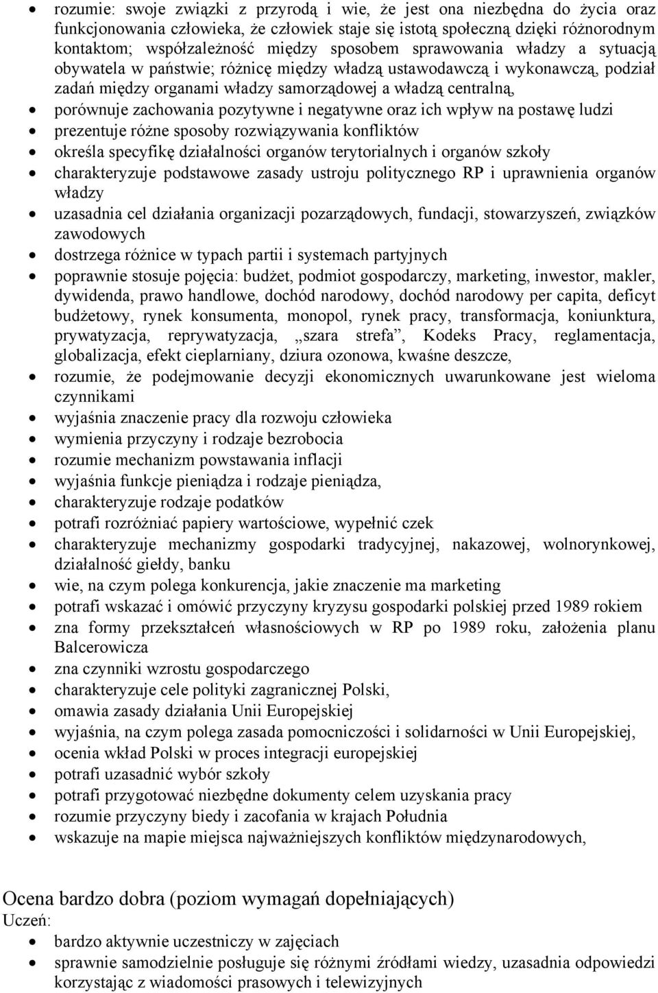 zachowania pozytywne i negatywne oraz ich wpływ na postawę ludzi prezentuje różne sposoby rozwiązywania konfliktów określa specyfikę działalności organów terytorialnych i organów szkoły