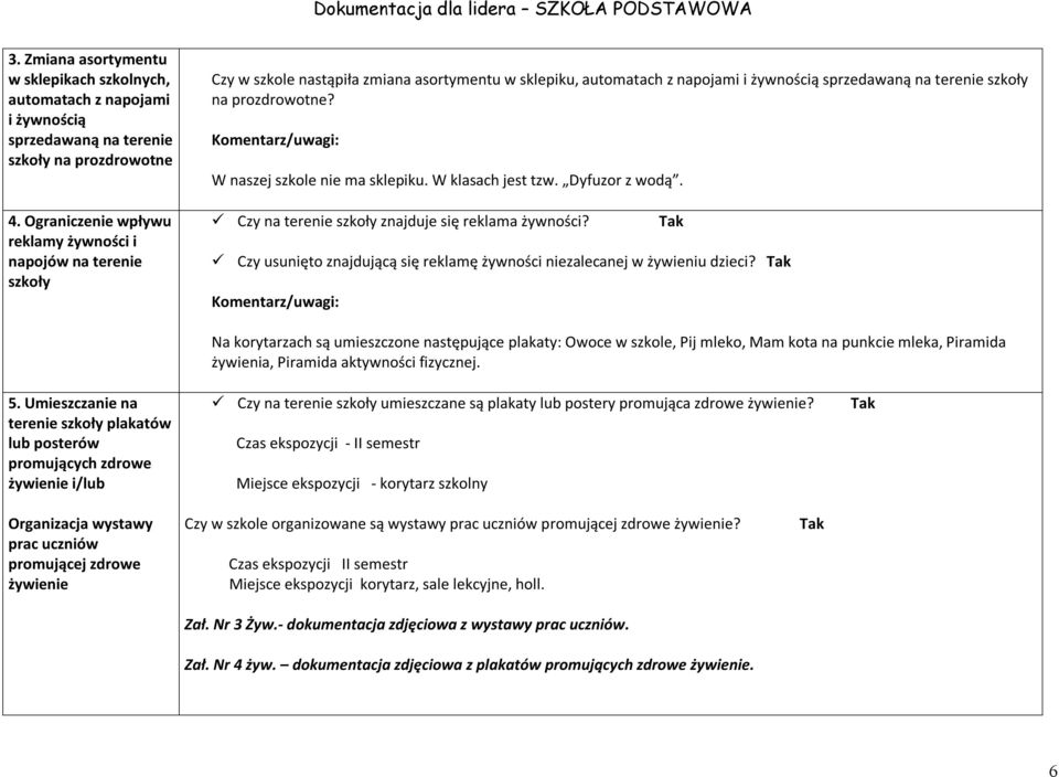 Komentarz/uwagi: W naszej szkole nie ma sklepiku. W klasach jest tzw. Dyfuzor z wodą. Czy na terenie szkoły znajduje się reklama żywności?