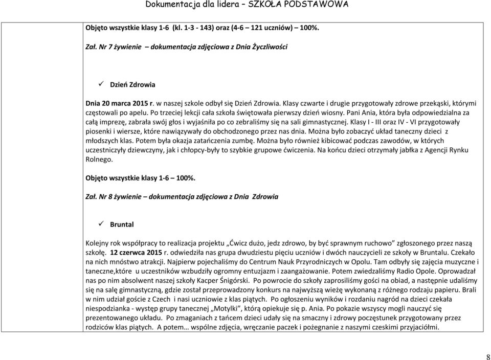 Pani Ania, która była odpowiedzialna za całą imprezę, zabrała swój głos i wyjaśniła po co zebraliśmy się na sali gimnastycznej.