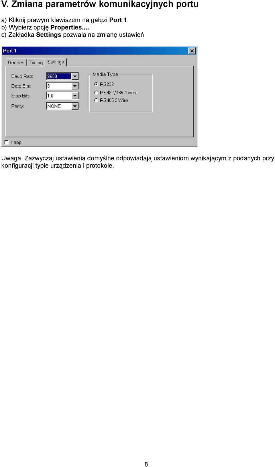 .. c) Zakładka Settings pozwala na zmianę ustawień Uwaga.