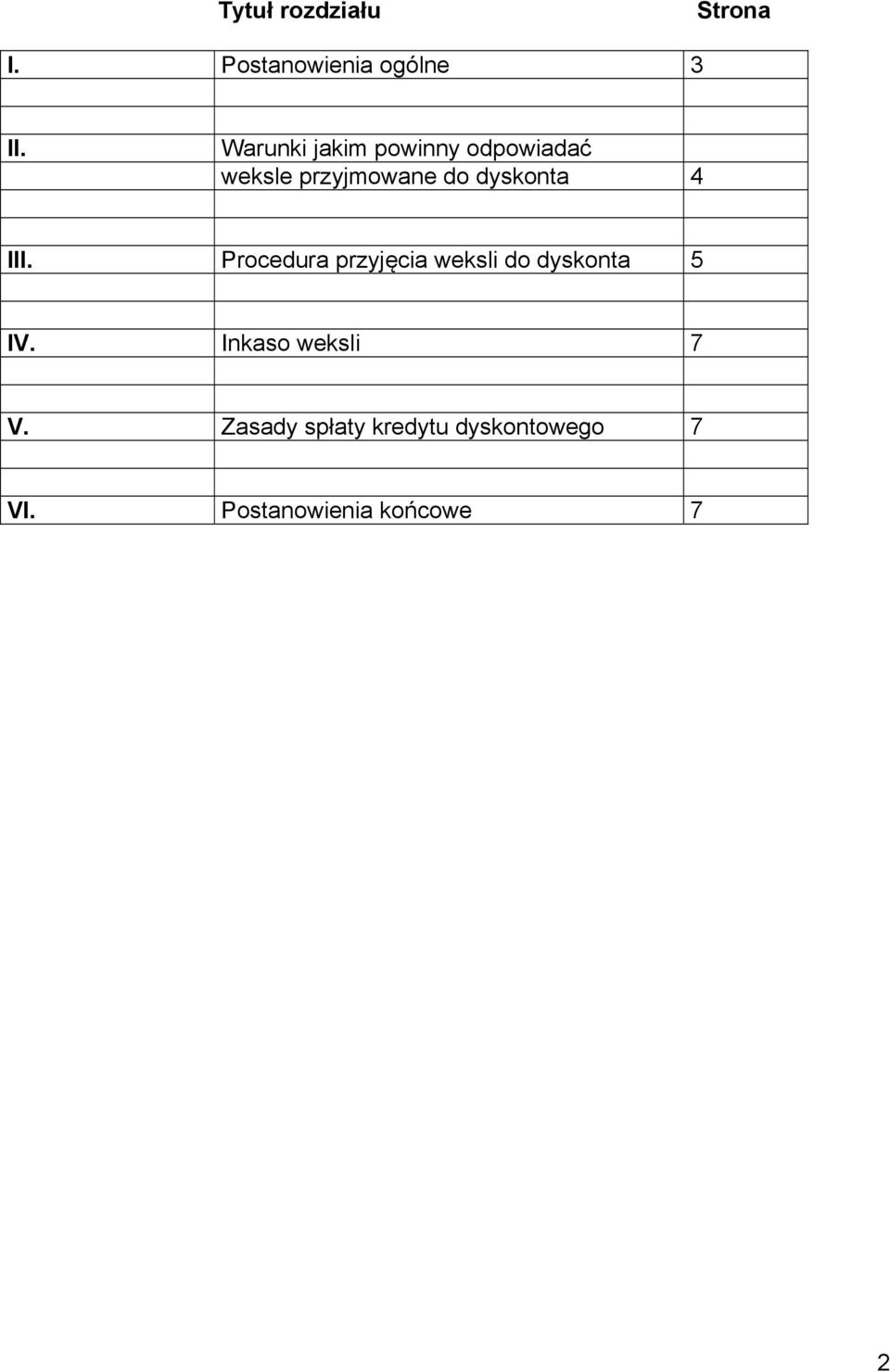 4 III. Procedura przyjęcia weksli do dyskonta 5 IV.