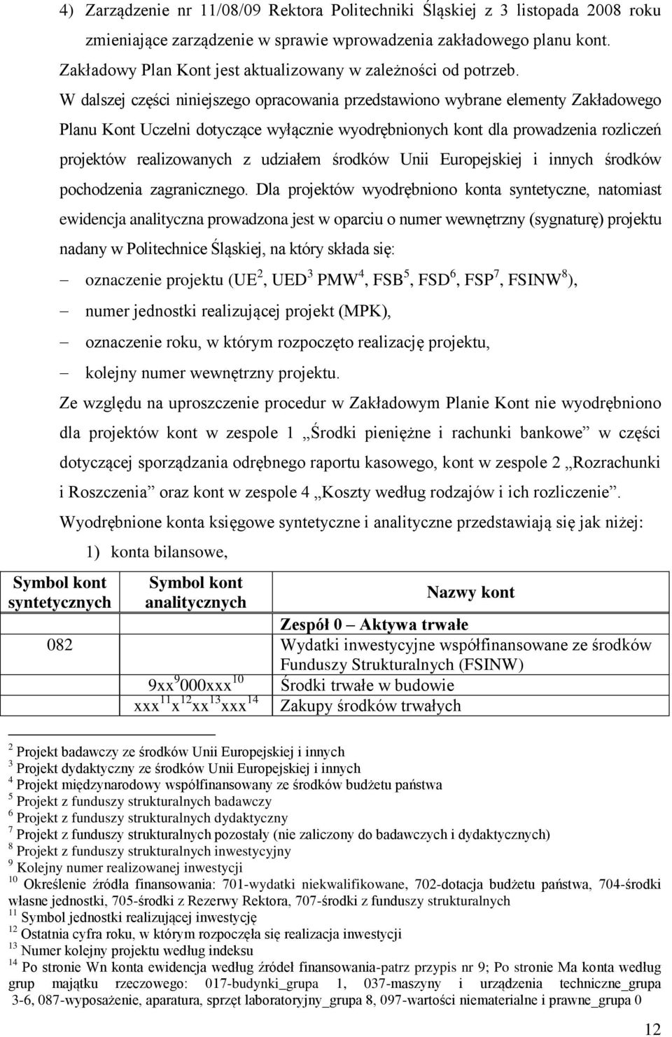 W dalszej części niniejszego opracowania przedstawiono wybrane elementy Zakładowego Planu Kont Uczelni dotyczące wyłącznie wyodrębnionych kont dla prowadzenia rozliczeń projektów realizowanych z