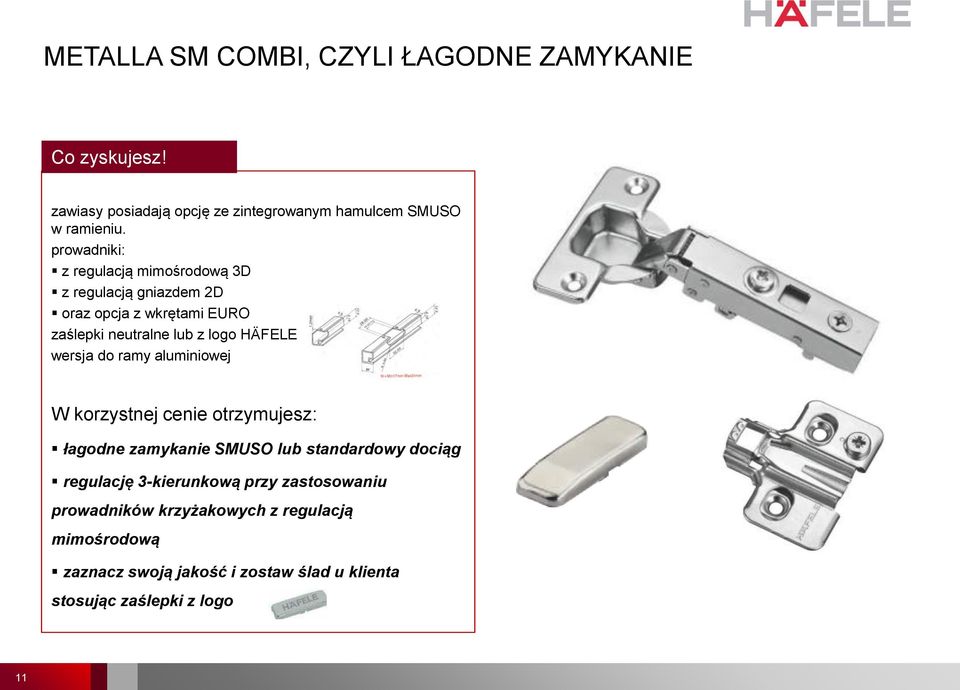 wersja do ramy aluminiowej W korzystnej cenie otrzymujesz: łagodne zamykanie SMUSO lub standardowy dociąg regulację 3-kierunkową