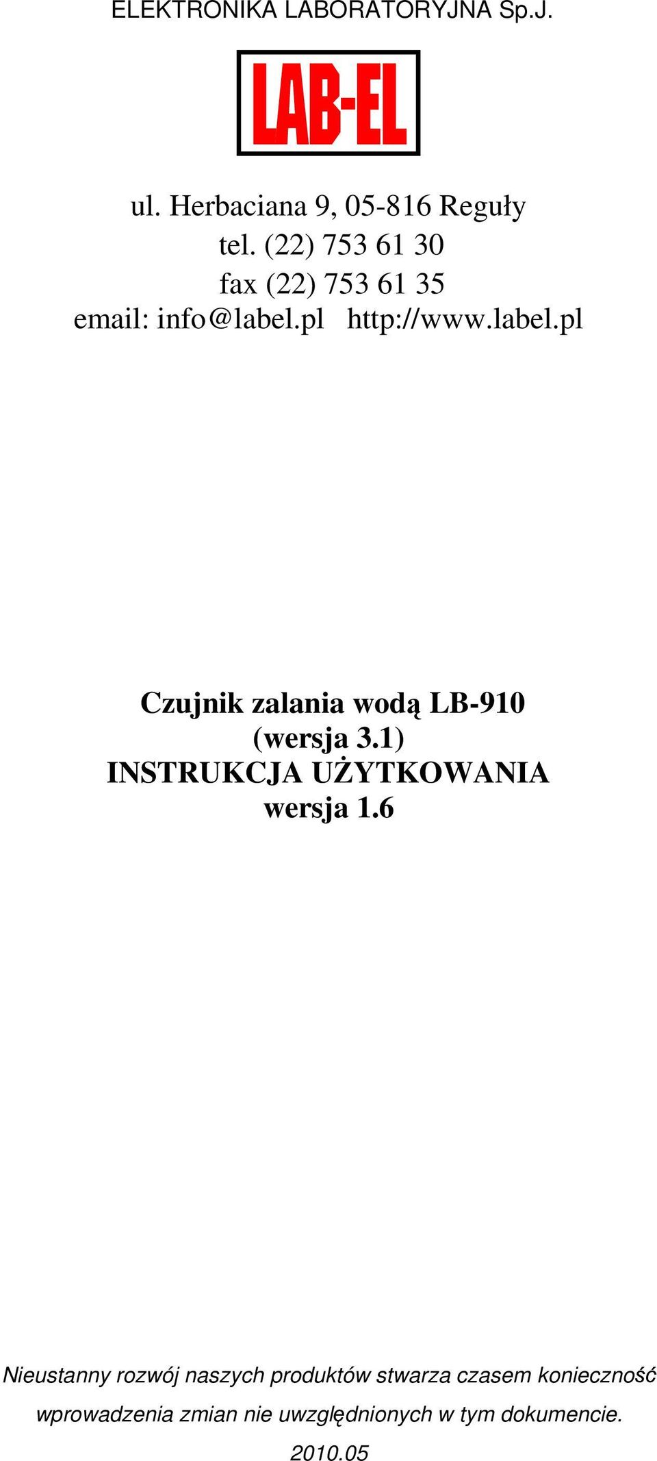 pl http://www.label.pl Czujnik zalania wodą LB-910 (wersja 3.