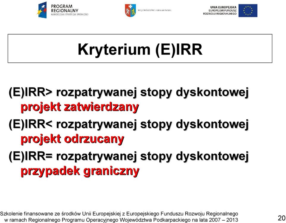 rozpatrywanej stopy dyskontowej projekt odrzucany