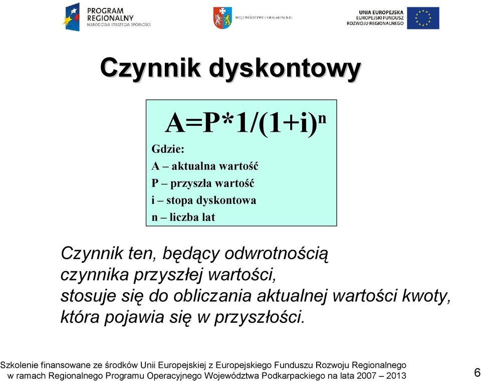 będący odwrotnością czynnika przyszłej wartości, stosuje się do