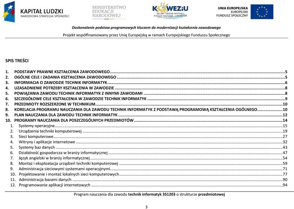 RZEDMIOTY ROZSZERZONE W TEHNIKUM... 10 8. KORELJ ROGRMU NUZNI DL ZWODU TEHNIK INFORMTYK Z ODSTWĄ ROGRMOWĄ KSZTŁENI OGÓLNEGO... 10 9. LN NUZNI DL ZWODU TEHNIK INFORMTYK... 12 10.