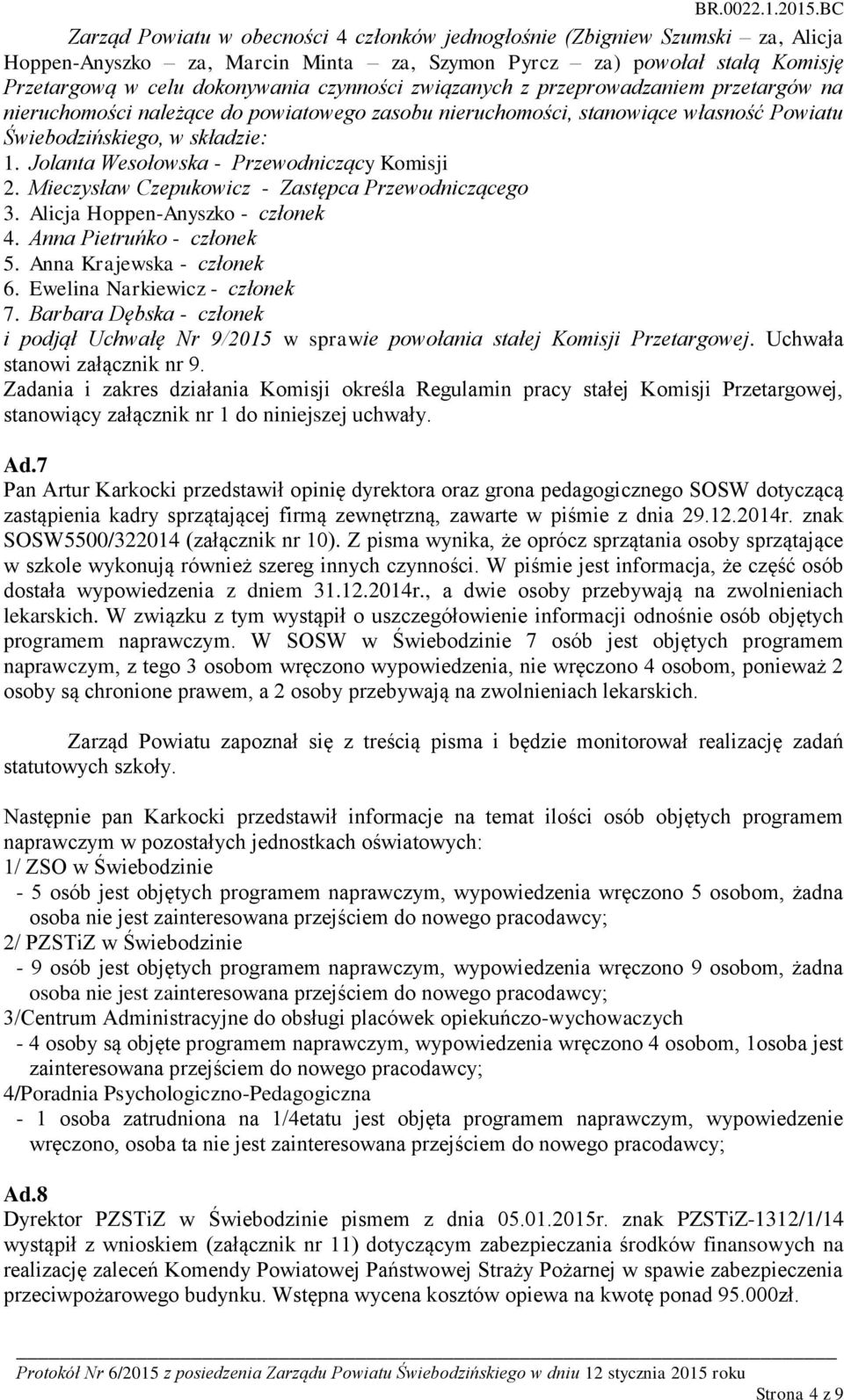 Alicja Hoppen-Anyszko - członek 4. Anna Pietruńko - członek 5. Anna Krajewska - członek 6. Ewelina Narkiewicz - członek 7.