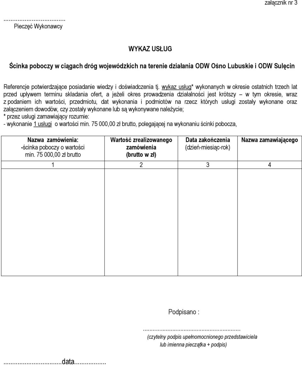 wykaz usług* wykonanych w okresie ostatnich trzech lat przed upływem terminu składania ofert, a jeżeli okres prowadzenia działalności jest krótszy w tym okresie, wraz z podaniem ich wartości,