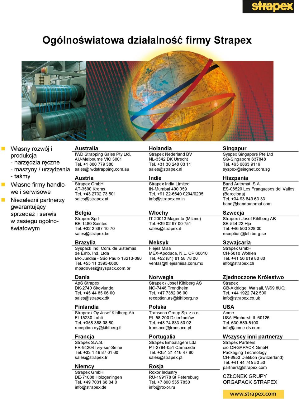 + 0 8 0 sales@strapex.nl Syspex Singapore Pte Ltd SG-Singapore 6788 Tel. +6 686 99 syspex@singnet.com.sg Austria Indie Hiszpania Strapex GmbH AT-00 Krems Tel. + 7 7 0 sales@strapex.