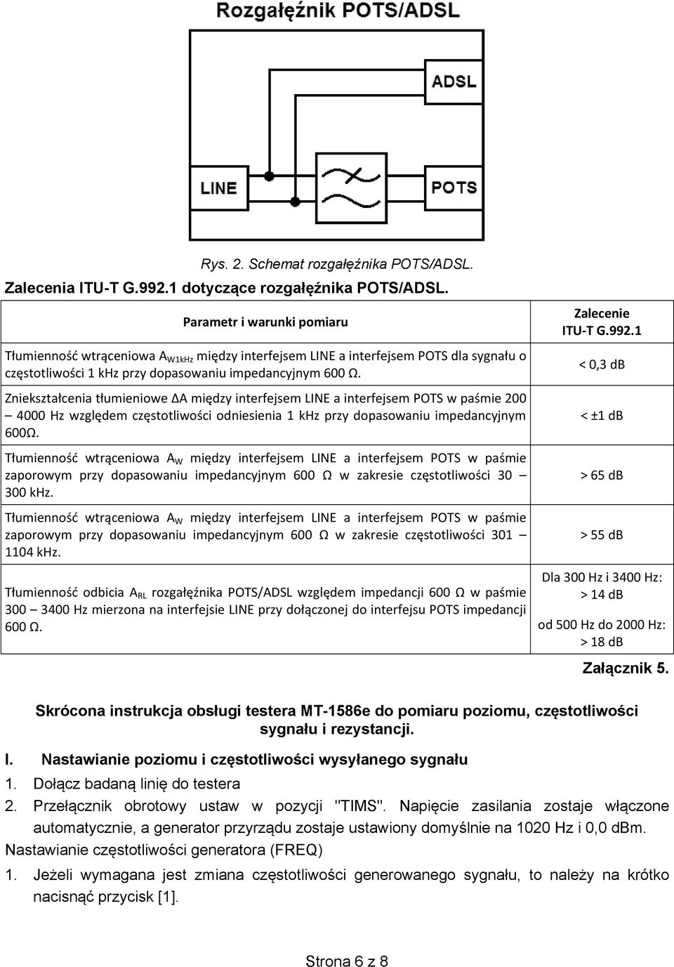 Zniekszta cenia t umieniowe A mi dzy interfejsem LINE a interfejsem POTS w pa mie 200 4000 Hz wzgl dem cz stotliwo ci odniesienia 1 khz przy dopasowaniu impedancyjnym 600.