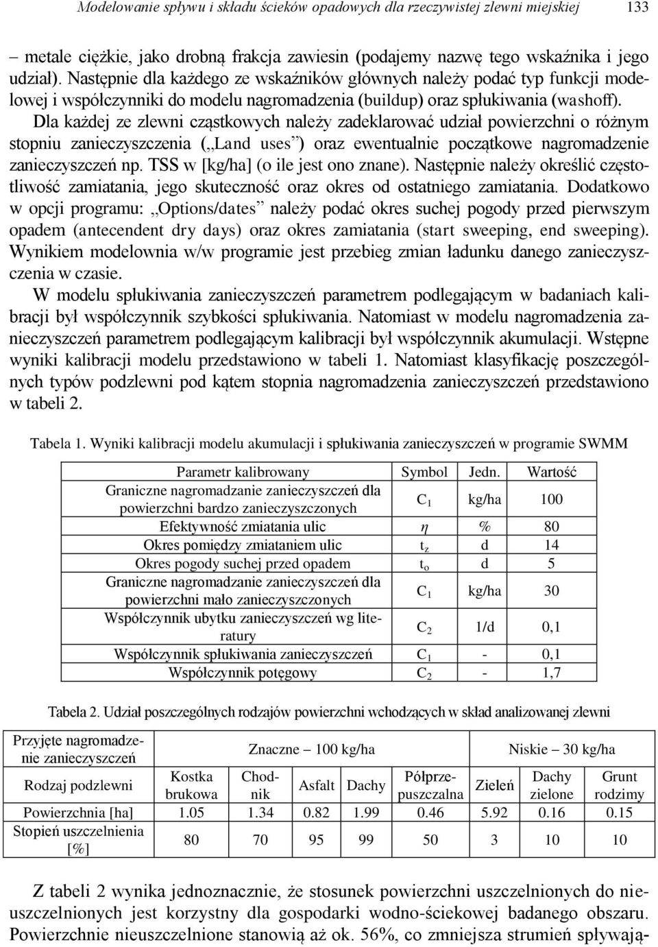 Dla każdej ze zlewni cząstkowych należy zadeklarować udział powierzchni o różnym stopniu zanieczyszczenia ( Land uses ) oraz ewentualnie początkowe nagromadzenie zanieczyszczeń np.