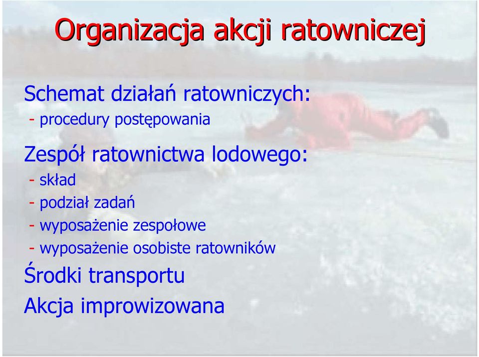 lodowego: - skład - podział zadań - wyposażenie zespołowe