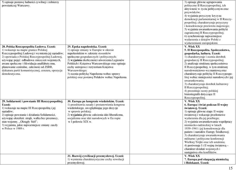 i likwidacja analfabetyzmu, planowanie centralne, zależność od ZSRR, dyktatura partii komunistycznej, cenzura, opozycja demokratyczna. 29. Solidarność i powstanie III Rzeczypospolitej.