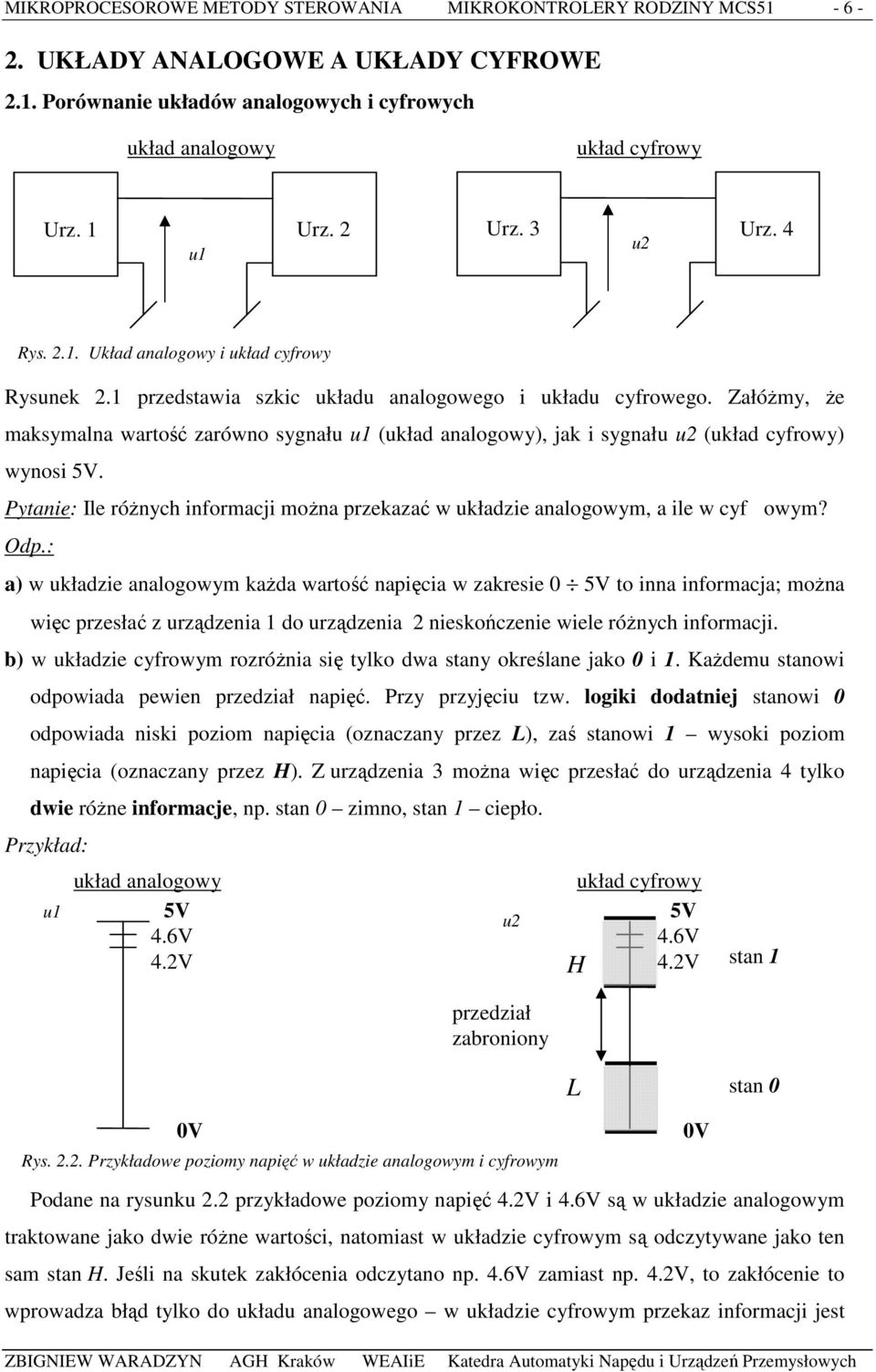 ZałóŜmy, Ŝe maksymalna wartość zarówno sygnału u1 (układ analogowy), jak i sygnału u2 (układ cyfrowy) wynosi 5V.