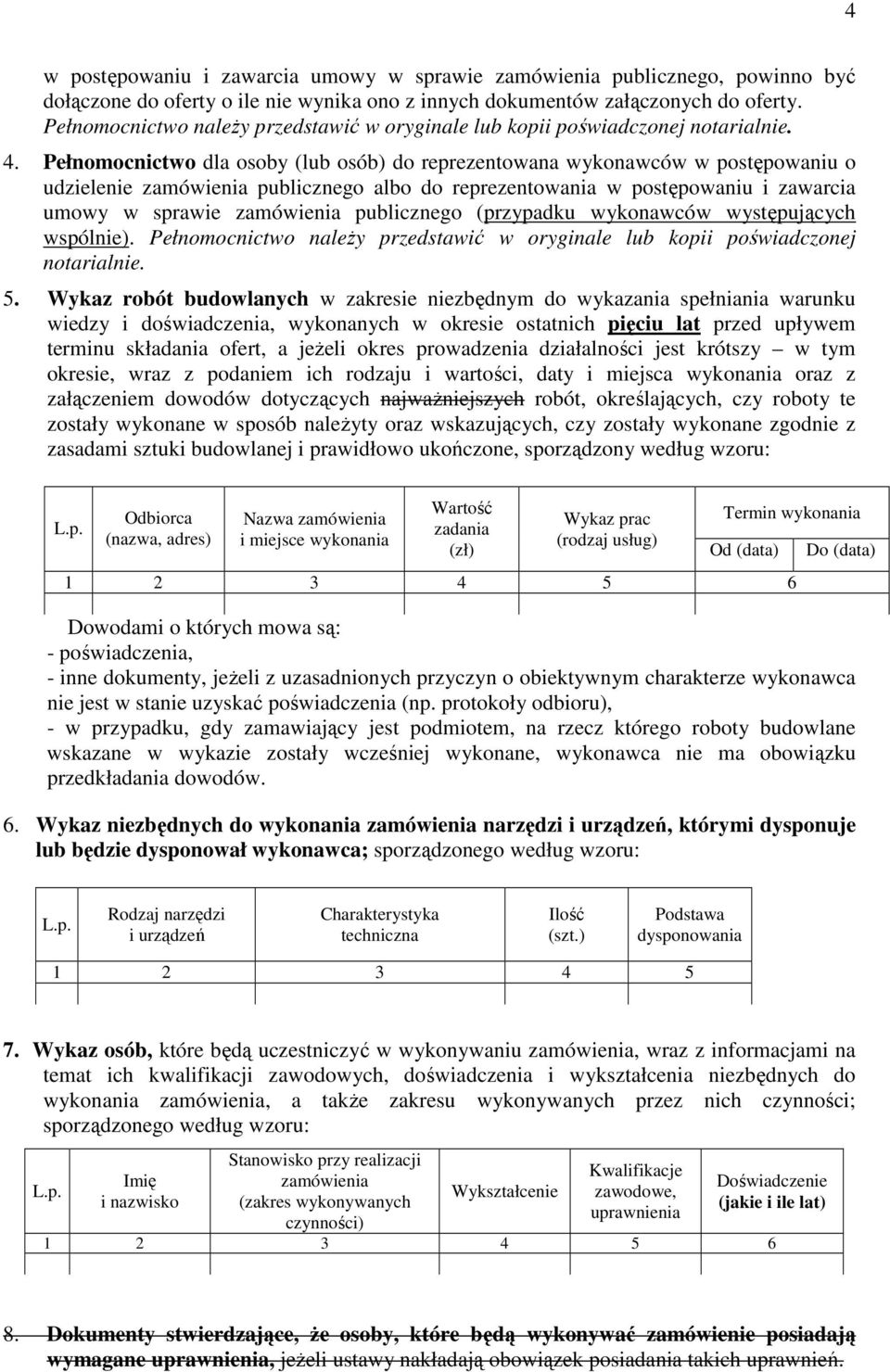 Pełnomocnictwo dla osoby (lub osób) do reprezentowana wykonawców w postępowaniu o udzielenie zamówienia publicznego albo do reprezentowania w postępowaniu i zawarcia umowy w sprawie zamówienia