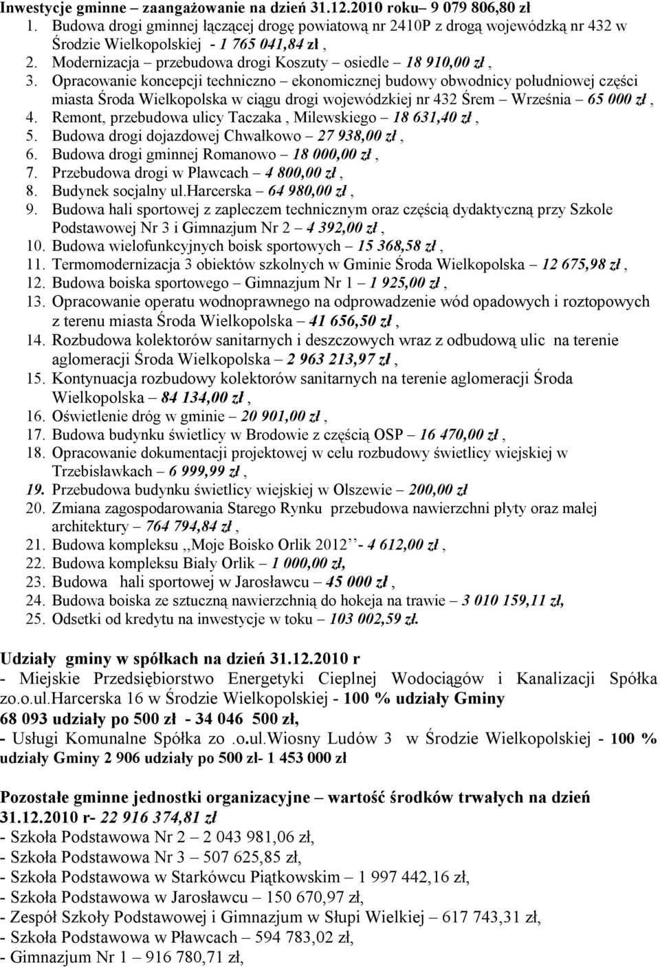 Opracowanie koncepcji techniczno ekonomicznej budowy obwodnicy południowej części miasta Środa Wielkopolska w ciągu drogi wojewódzkiej nr 432 Śrem Września 65 000 zł, 4.