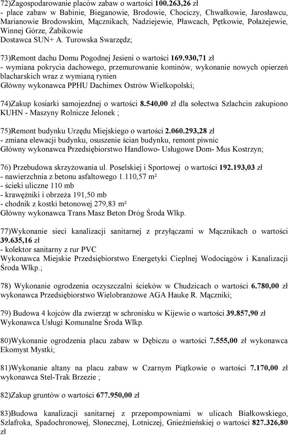 Dostawca SUN+ A. Turowska Swarzędz; 73)Remont dachu Domu Pogodnej Jesieni o wartości 169.