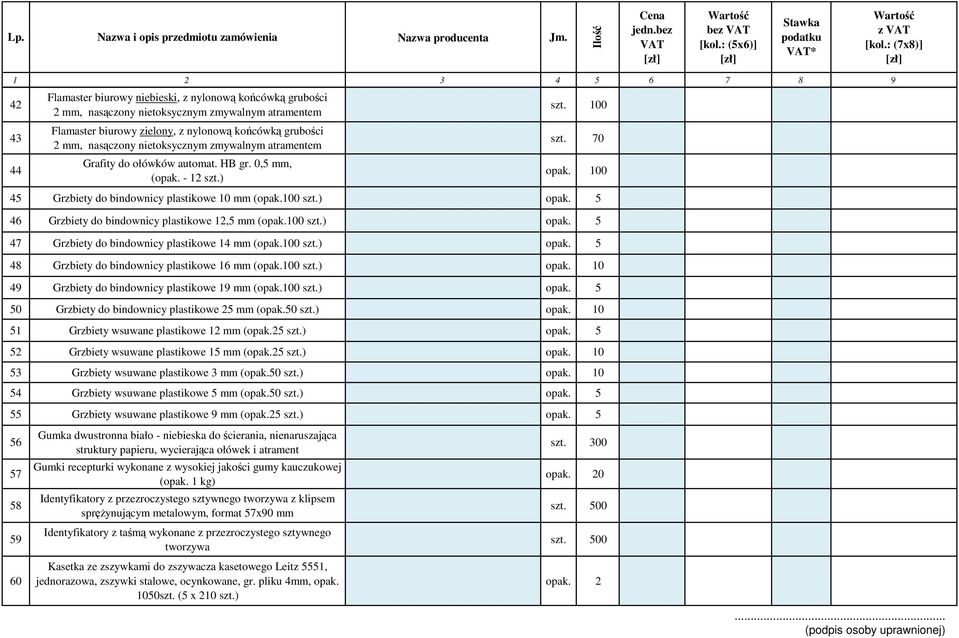 ) 46 Grzbiety do bindownicy plastikowe 12,5 mm (opak.100 szt.) 47 Grzbiety do bindownicy plastikowe 14 mm (opak.100 szt.) 48 Grzbiety do bindownicy plastikowe 16 mm (opak.100 szt.) opak.