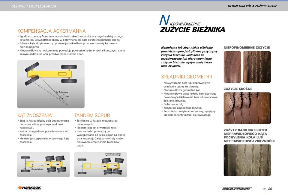 Nieprawidłowy kąt Ackermanna powoduje powstanie nadmiernych sił bocznych a tym samym nadmierne oraz przedwczesne zużycie opon.