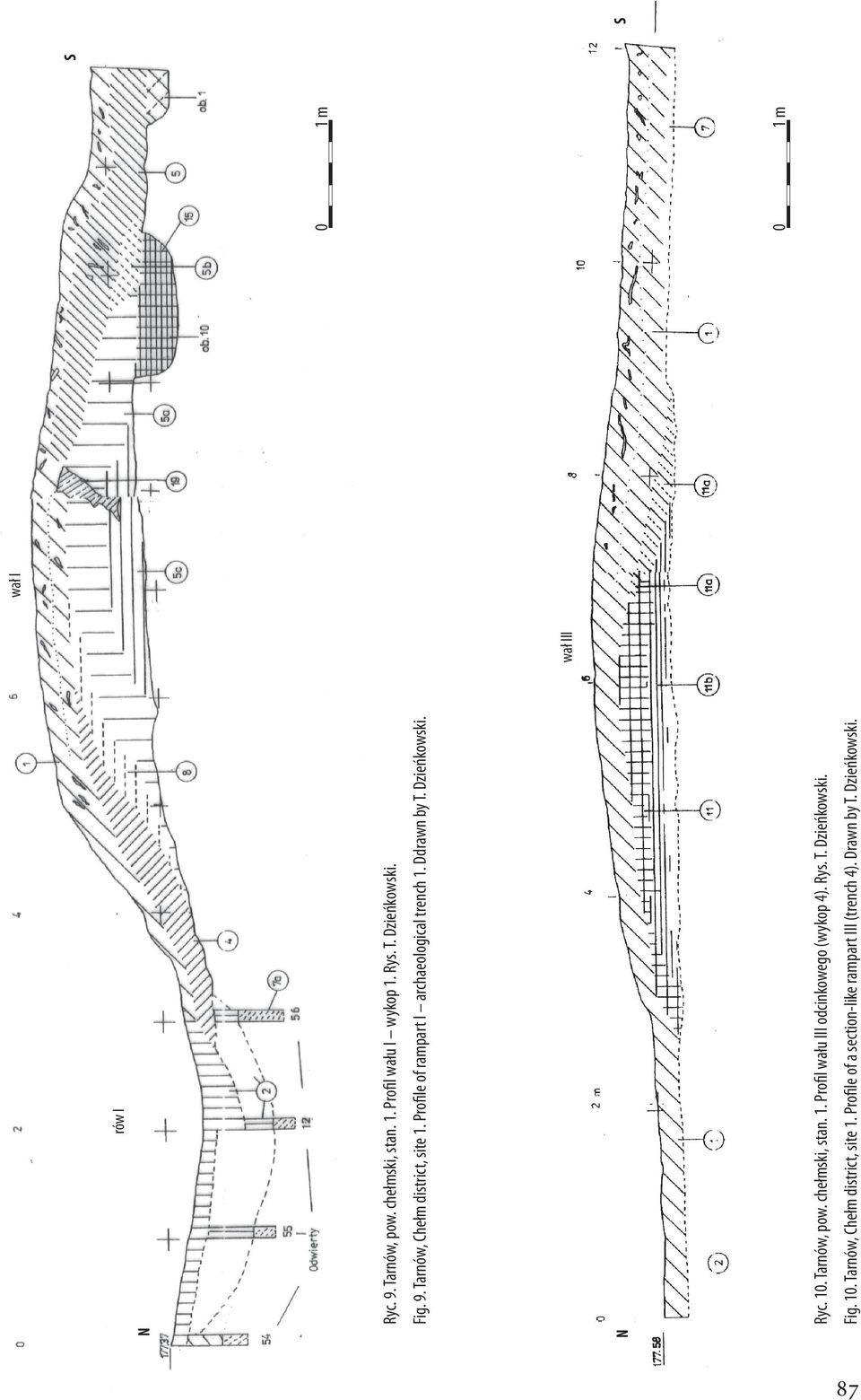 Profile of rampart I archaeological trench 1. Ddrawn by T. Dzieńkowski. Ryc. 1. Tarnów, pow. chełmski, stan. 1. Profil wału III odcinkowego (wykop 4).