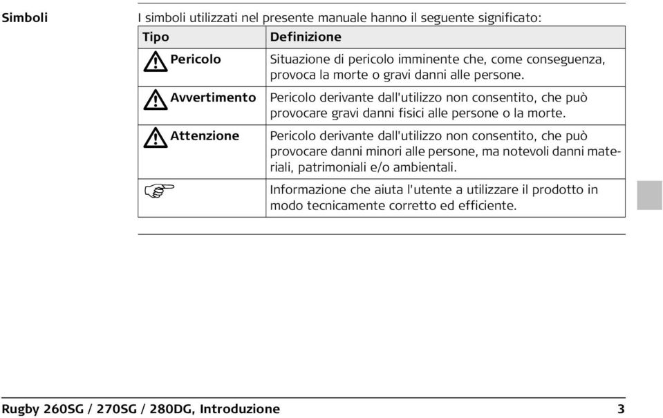 Pericolo derivante dall'utilizzo non consentito, che può provocare gravi danni fisici alle persone o la morte.