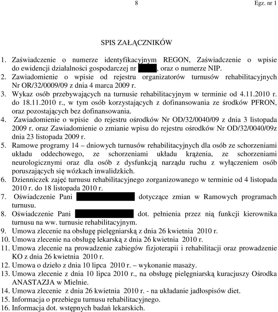 do 18.11.2010 r., w tym osób korzystających z dofinansowania ze środków PFRON, oraz pozostających bez dofinansowania. 4.