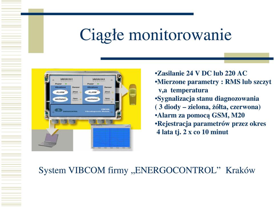 zielona, Ŝółta, czerwona) Alarm za pomocą GSM, M20 Rejestracja parametrów