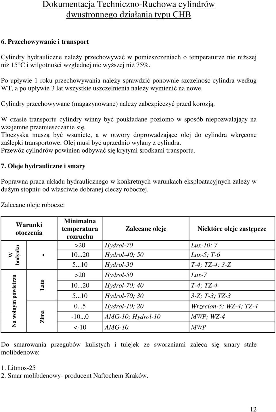 Cylindry przechowywane (magazynowane) naleŝy zabezpieczyć przed korozją. W czasie transportu cylindry winny być poukładane poziomo w sposób niepozwalający na wzajemne przemieszczanie się.