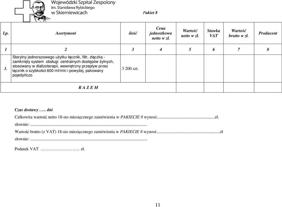 żylnych, stosowany w dializoterapii, wewnętrzny przepływ przez łącznik o szybkości 600 ml/min i powyżej,