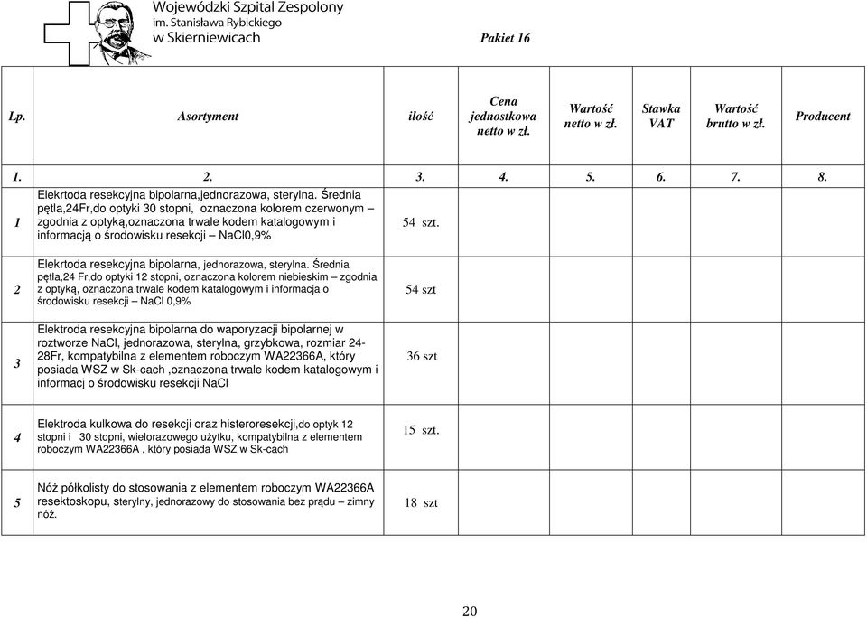 2 3 Elekrtoda resekcyjna bipolarna, jednorazowa, sterylna.