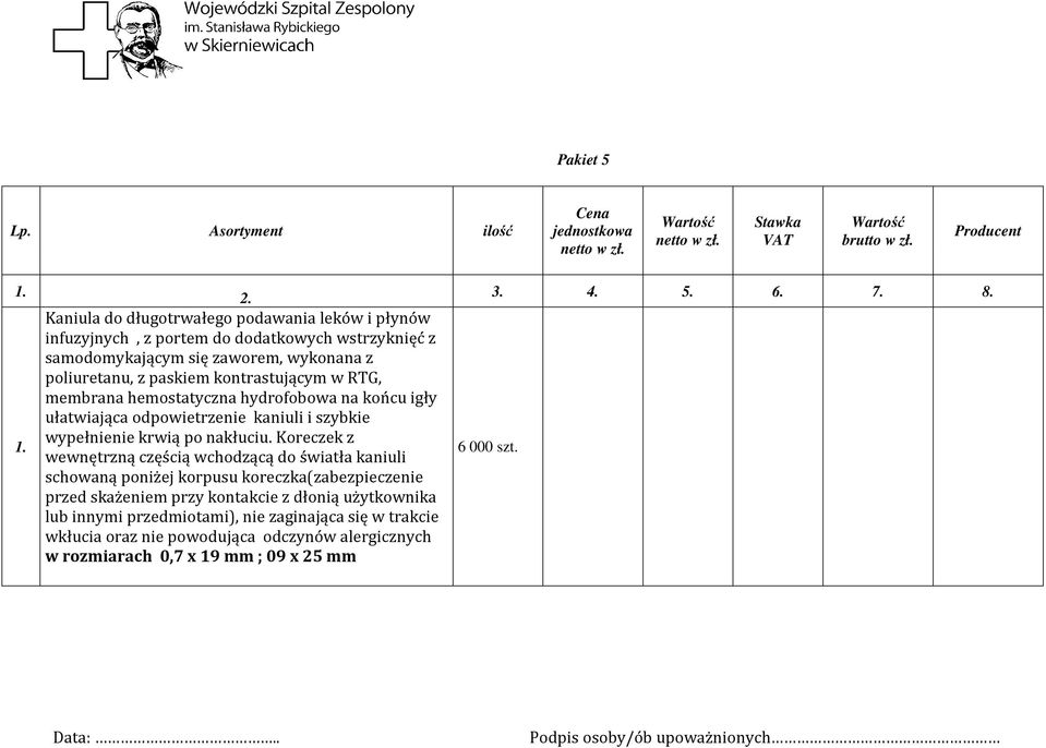 kontrastującym w RTG, membrana hemostatyczna hydrofobowa na końcu igły ułatwiająca odpowietrzenie kaniuli i szybkie wypełnienie krwią po nakłuciu.