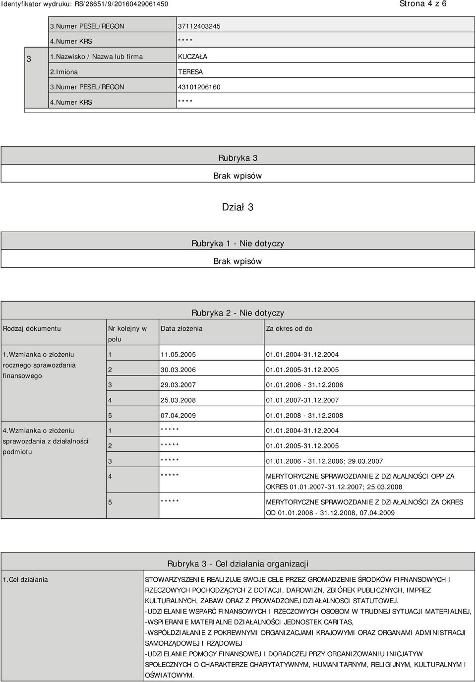 Wzmianka o złożeniu rocznego sprawozdania finansowego 1 11.05.2005 01.01.2004-31.12.2004 2 30.03.2006 01.01.2005-31.12.2005 3 29.03.2007 01.01.2006-31.12.2006 4 25.03.2008 01.01.2007-31.12.2007 5 07.