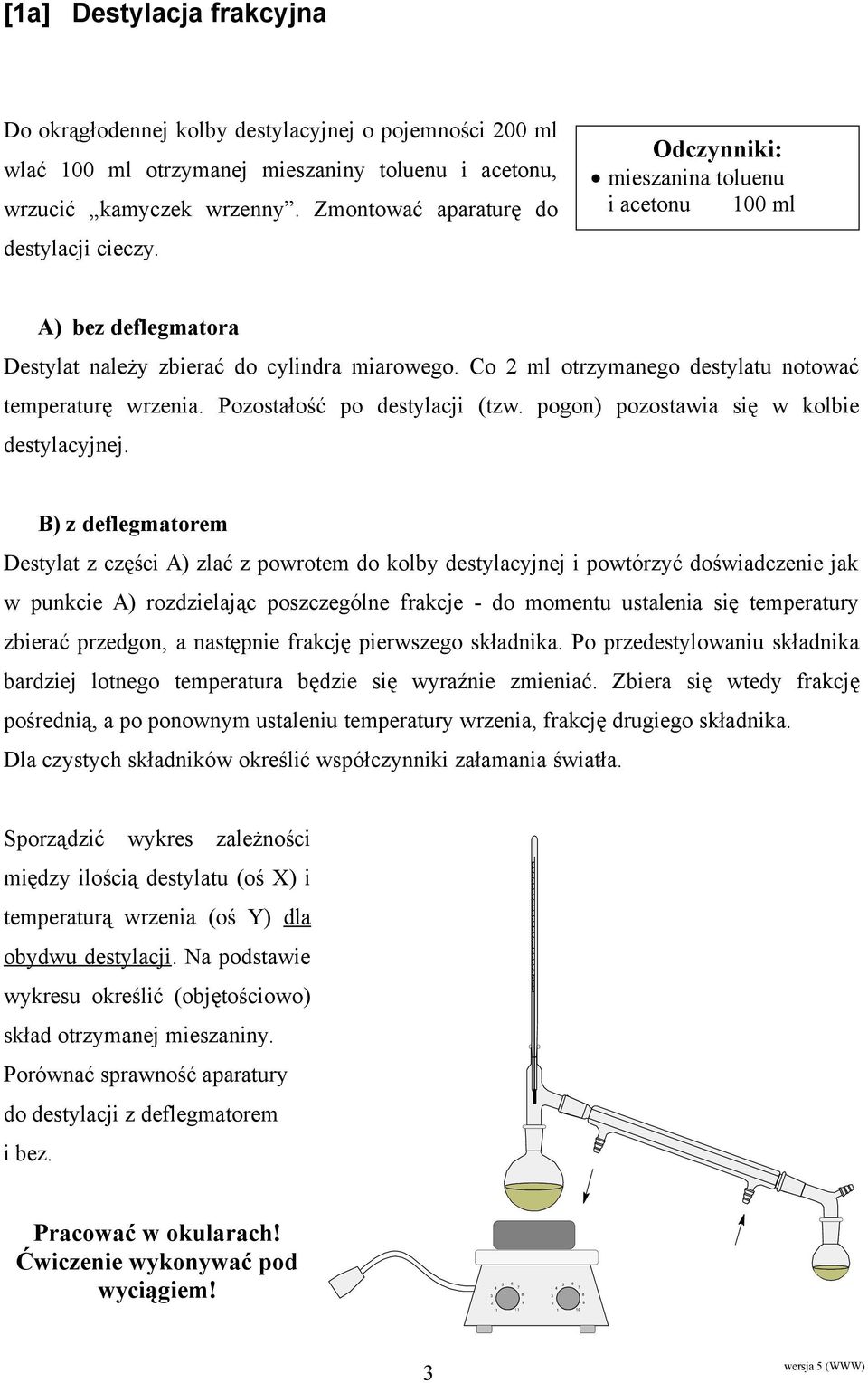 Co 2 ml otrzymanego destylatu notować temperaturę wrzenia. Pozostałość po destylacji (tzw. pogon) pozostawia się w kolbie destylacyjnej.