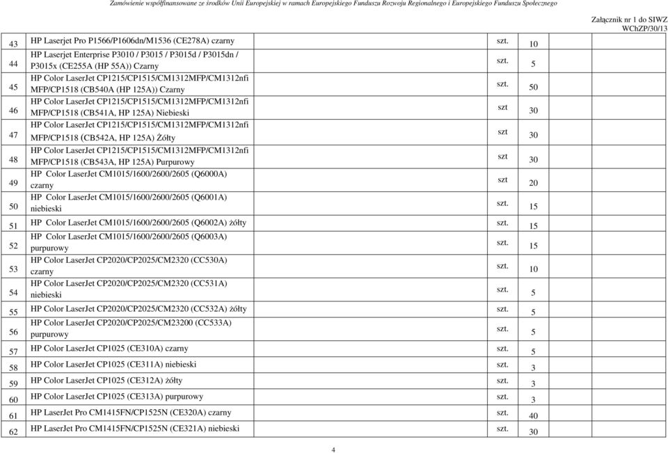 (CBA, HP 1A) Purpurowy HP Color LaserJet CM1/1600/600/60 (Q6000A) HP Color LaserJet CM1/1600/600/60 (Q6001A) niebieski szt szt szt szt 0 0 0 0 0 1 WChZP/0/1 1 HP Color LaserJet CM1/1600/600/60