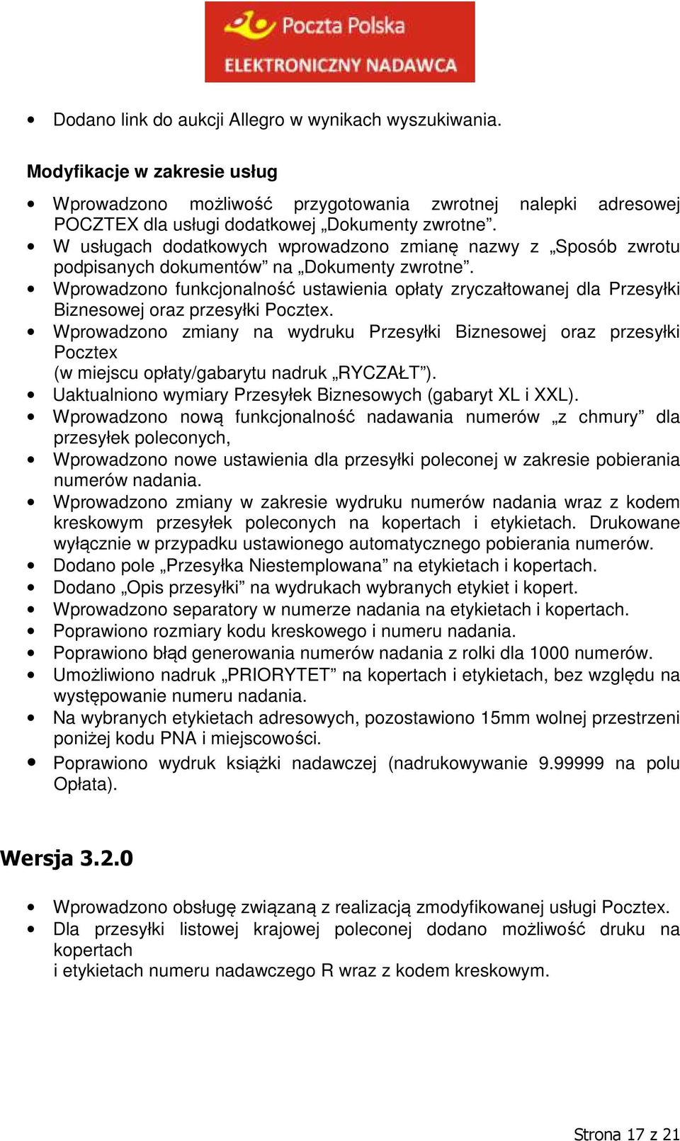 Wprowadzono funkcjonalność ustawienia opłaty zryczałtowanej dla Przesyłki Biznesowej oraz przesyłki Pocztex.