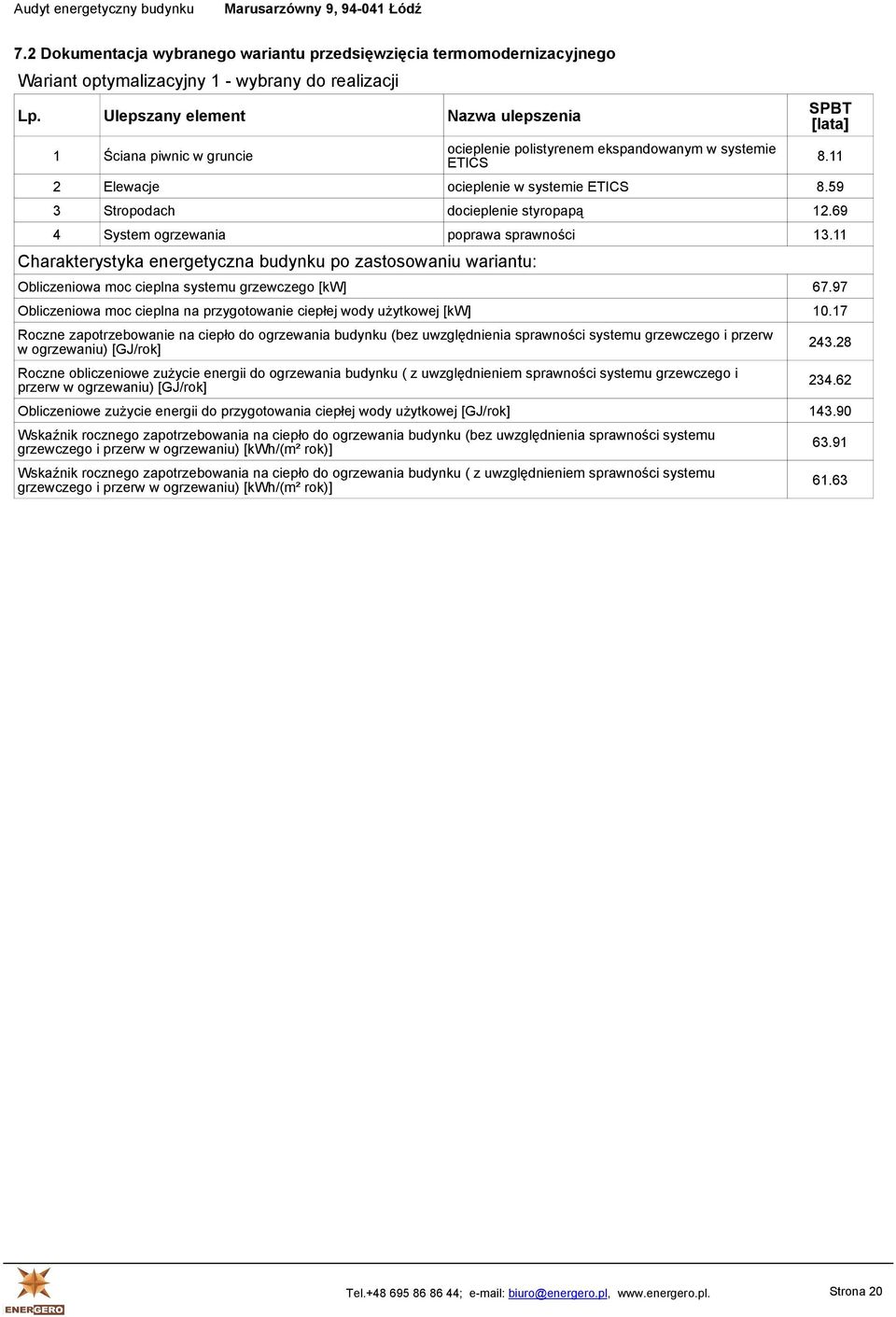 59 SPBT [lata] 3 Stropodach docieplenie styropapą 12.69 4 System ogrzewania poprawa sprawności 13.