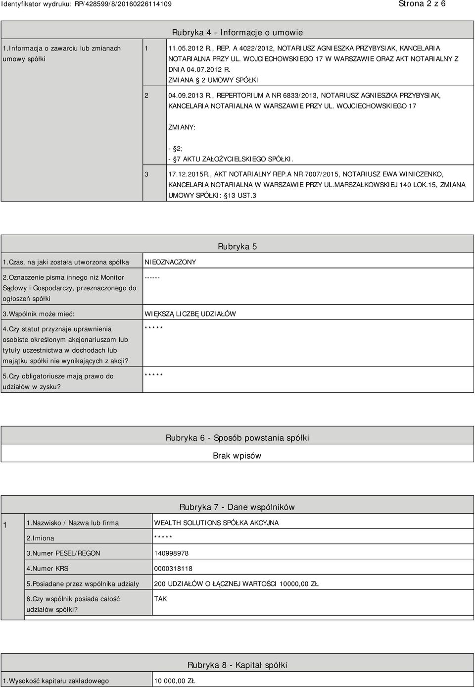 , REPERTORIUM A NR 6833/2013, NOTARIUSZ AGSZKA PRZYBYSIAK, KANCELARIA NOTARIALNA W WARSZAWIE PRZY UL. WOJCIECHOWSKIEGO 17 ZMIANY: - 2; - 7 AKTU ZAŁOŻYCIELSKIEGO SPÓŁKI. 3 17.12.2015R.