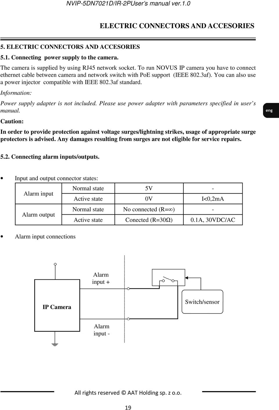 You can also use a power injector compatible with IEEE 802.3af standard. Information: Power supply adapter is not included. Please use power adapter with parameters specified in user s manual.