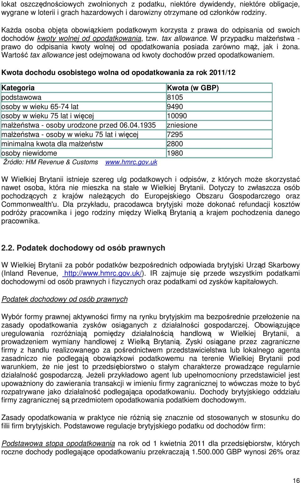 W przypadku małżeństwa - prawo do odpisania kwoty wolnej od opodatkowania posiada zarówno mąż, jak i żona. Wartość tax allowance jest odejmowana od kwoty dochodów przed opodatkowaniem.