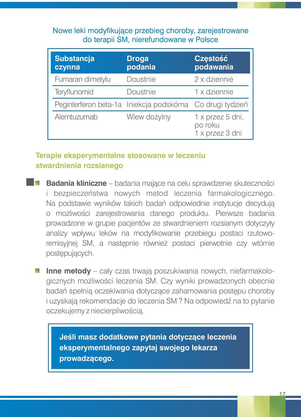 stwardnienia rozsianego Badania kliniczne badania mające na celu sprawdzenie skuteczności i bezpieczeństwa nowych metod leczenia farmakologicznego.