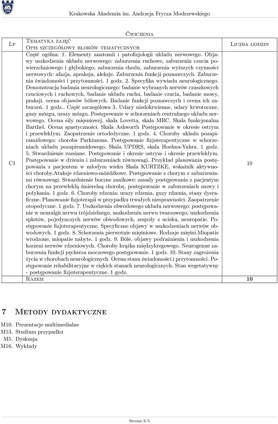 Zaburzenia funkcji poznawczych. Zaburzenia świadomości i przytomności. 1 godz. 2. Specyfika wywiadu neurologicznego.